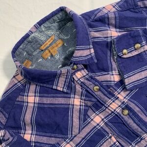 Jachs Girlfriend‎ Sz S Blue Pink Plaid Pearl Snap Side Pockets Button Up Flannel